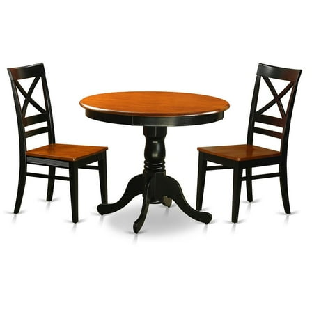 East West Furniture Antique 3-piece Dining Set with Wood Chairs in Black/Cherry