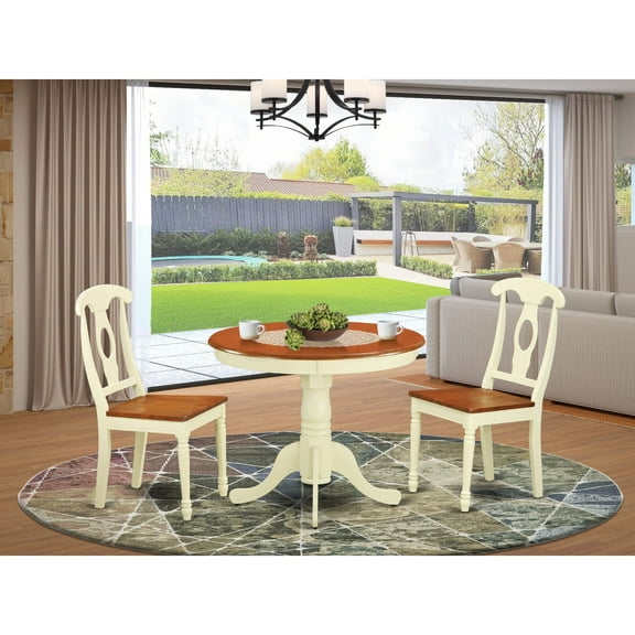 East West Furniture Antique 3-piece Traditional Wood Dining Set in Cream/Cherry