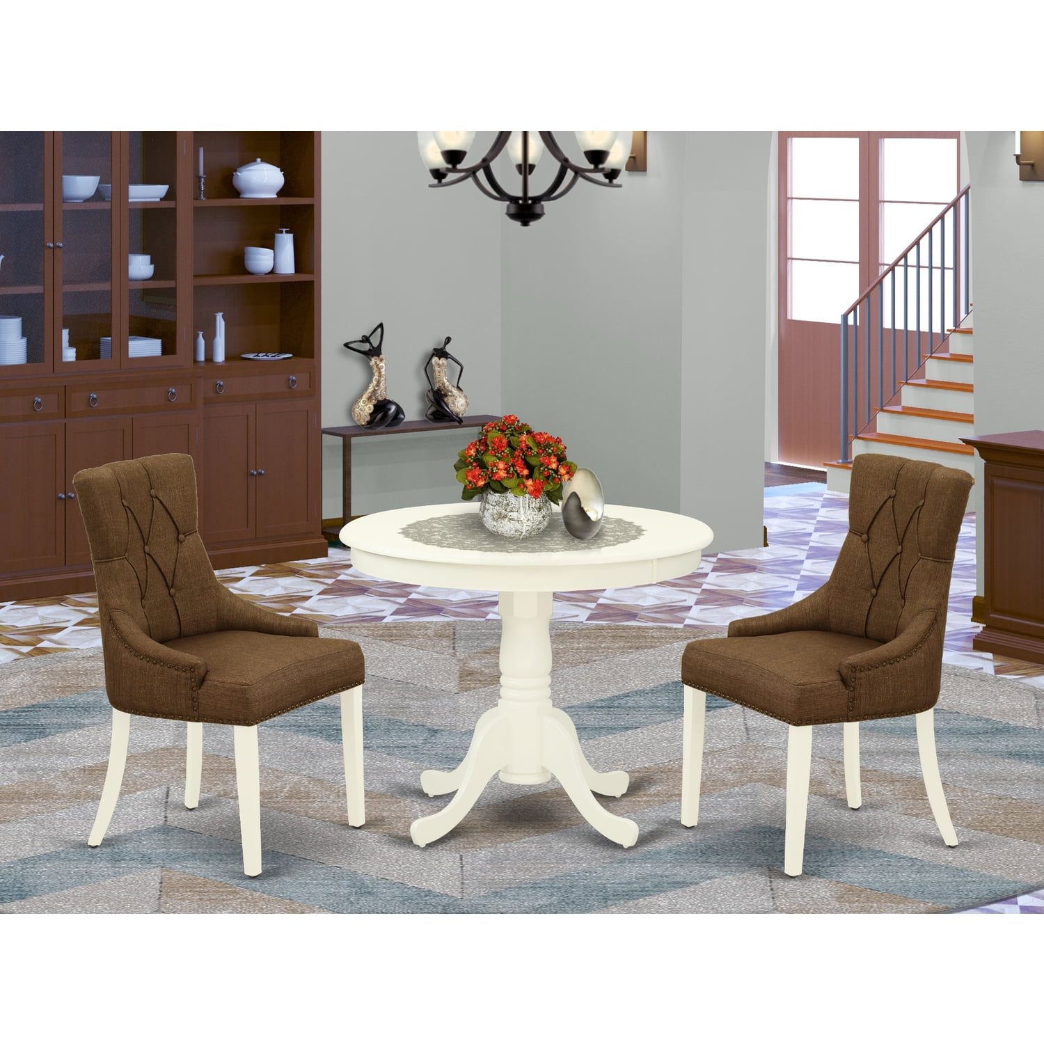 East West Furniture Picasso 7-piece Wood Dinette Set in Saddle Brown