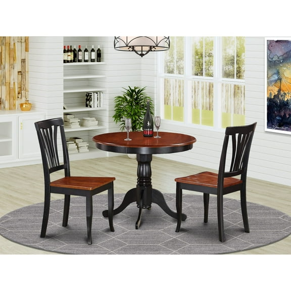 East West Furniture Antique 3-piece Wood Dining Set in Black/Cherry