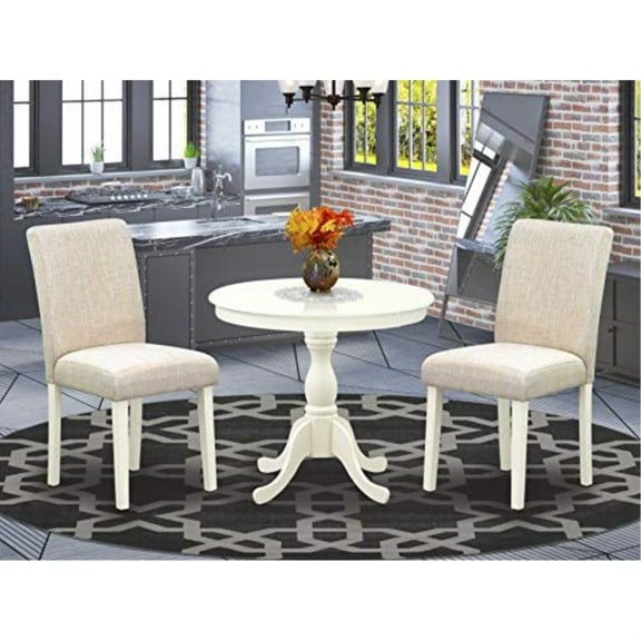 East West Furniture Antique 3-piece Wood Dining Set with High Back in White