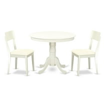 East West Furniture Antique 3-piece Wood Dining Set with Pedestal in Linen White