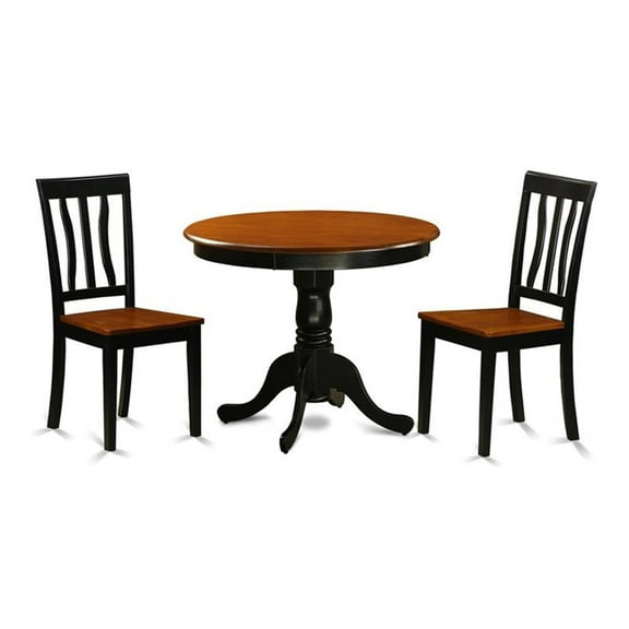 East West Furniture Antique 3-piece Wood Dining Table and Chair Set in Black