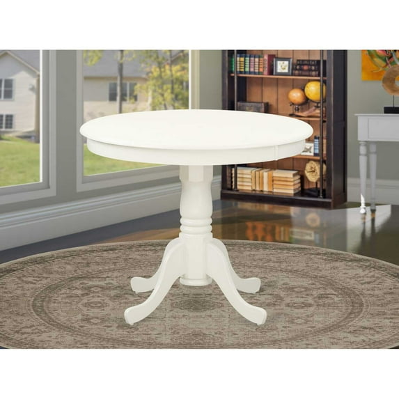 East West Furniture Antique 36" Round Wood Dining Table in Linen White