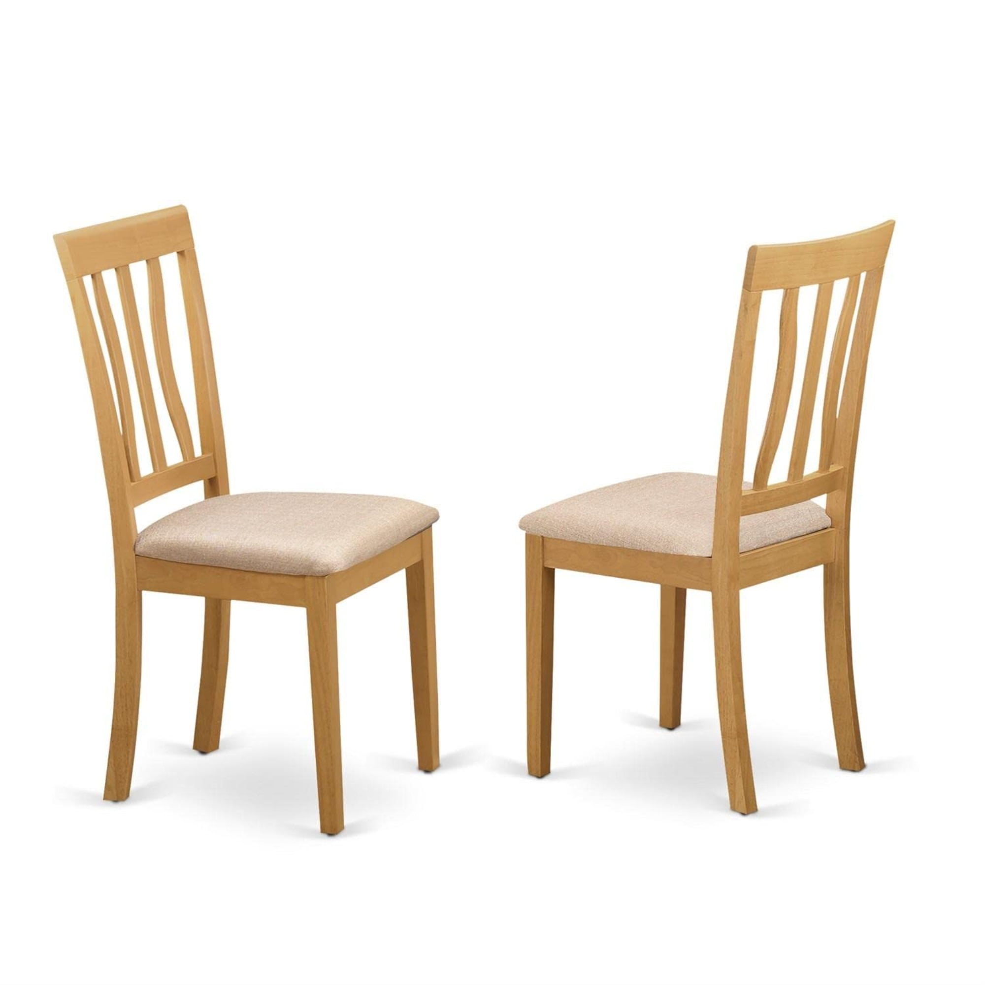 Oak Finish Upholstered Linen Side Chair with Slat Back