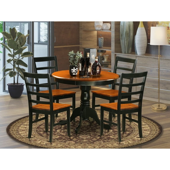 East West Furniture Antique 5-piece Dining Set w/ 4 Wood Chairs in Black/Cherry