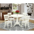 thumbnail image 1 of East West Furniture 5-Piece Dining Table Set- 4 dining room chairs and Wooden Dining Table - Linen Fabric Seat and Slatted Chair Back (Linen White Finish), 1 of 10