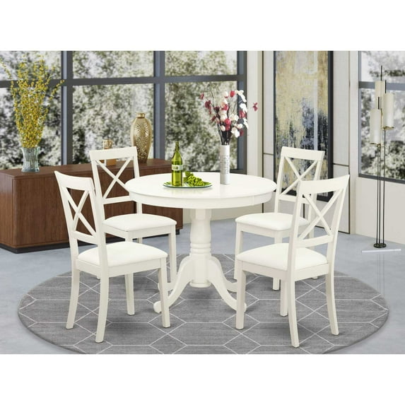 East West Furniture Dining Room Set Linen White, ANBO5-LWH-LC