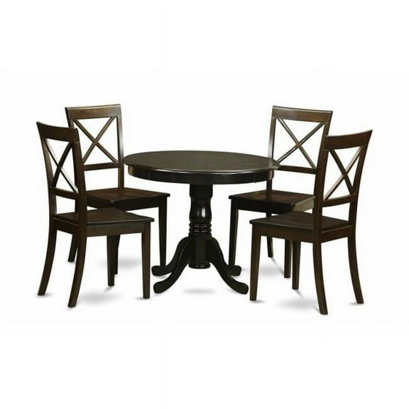 East West Furniture Antique 5-piece Dining Set with Round Table in Cappuccino