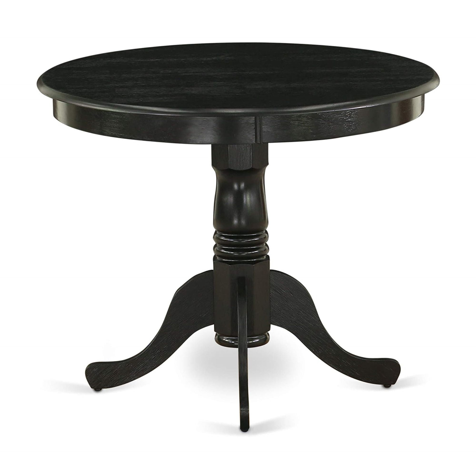 Elegant Black 5-Piece Round Dining Set with Slatted Wooden Chairs
