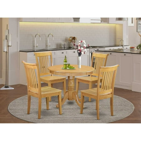 East West Furniture Antique 5-piece Dining Set with Wood Seat Chairs in Oak