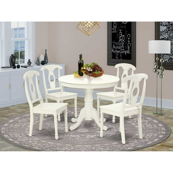 East West Furniture Dining Room Set Linen White, ANKE5-LWH-W