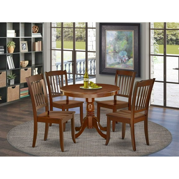 East West Furniture Dining Room Set Mahogany, ANDA5-MAH-W