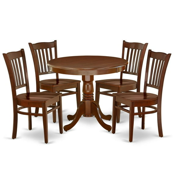 East West Furniture Dining Room Set Mahogany, ANGR5-MAH-W