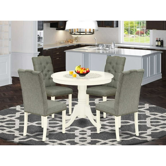 East West Furniture Dining Room Set Linen White, ANEL5-LWH-07