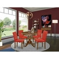 thumbnail image 1 of ANAB5-MAH-72 5Pc Round 36" Table And 4 Parson Chair With Mahogany Leg And Pu Leather Color Firebrick Red, 1 of 5