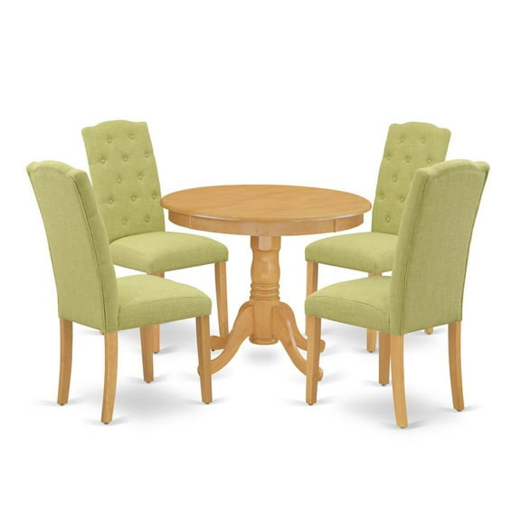 East West Furniture Antique 5-piece Wood Dining Set in Oak/Lime Green