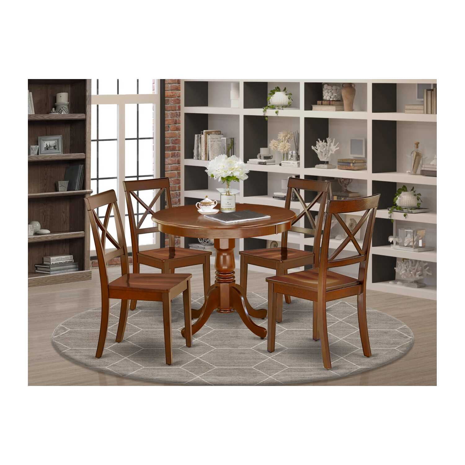 Mahogany Round Pedestal Dining Table with 4 Chairs