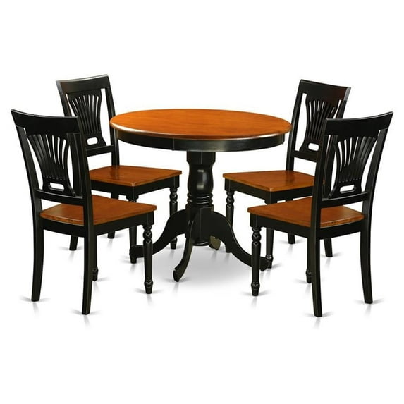 East West Furniture Antique 5-piece Wood Seat Dining Set in Black and Cherry