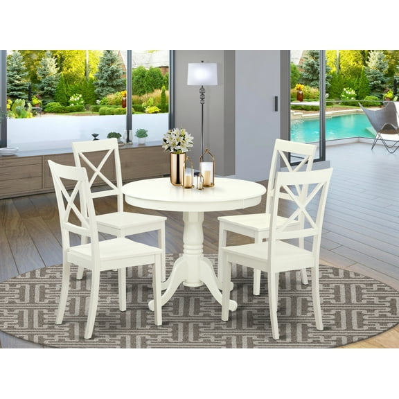 East West Furniture Antique 5-piece Wood Table and Dinette Chairs in Linen White