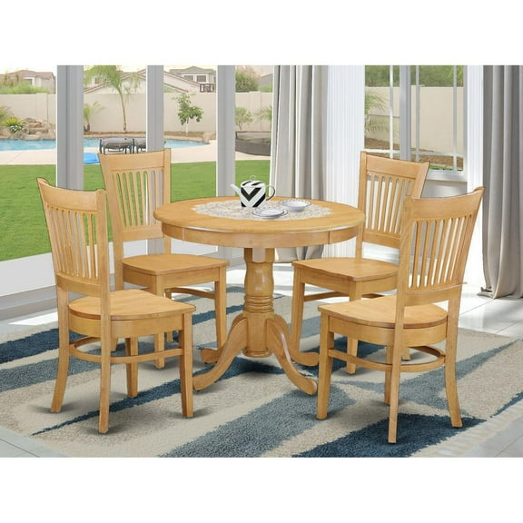 East West Furniture Antique 5-piece Wood Table and Dining Room Chair Set in Oak