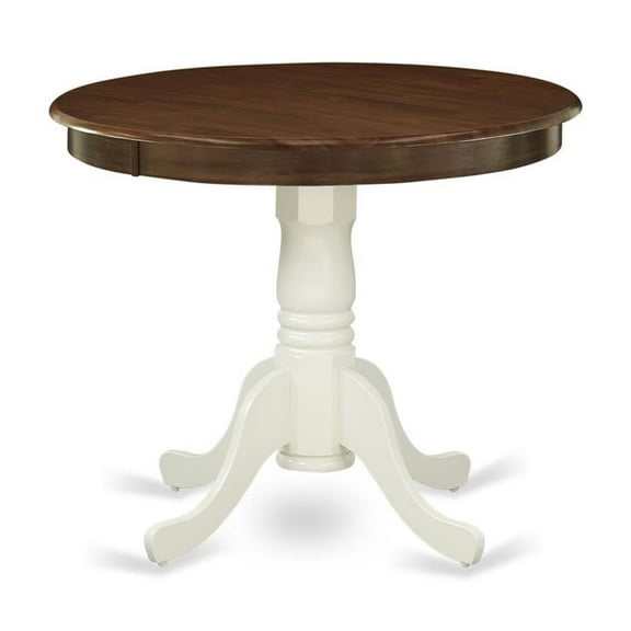 East West Furniture Antique Round Rubber Wood Dining Table in Oak/White