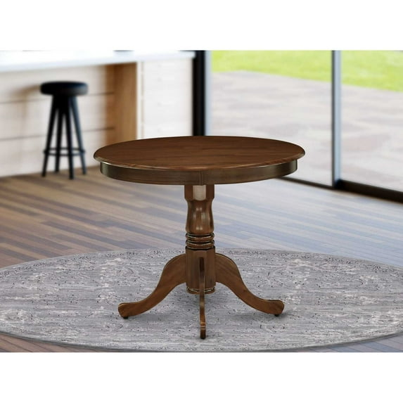 East West Furniture Antique Round Rubber Wood Dining Table in Walnut