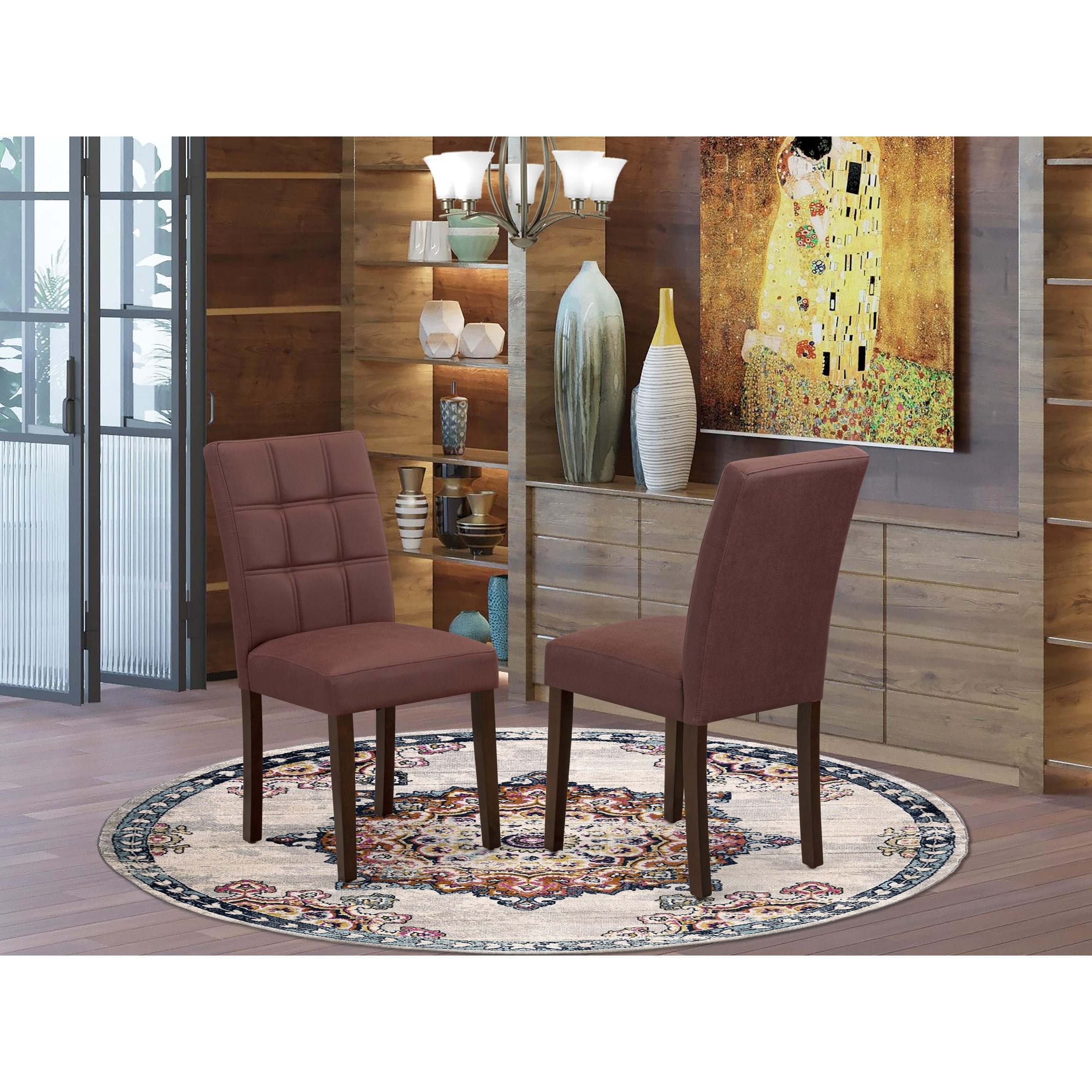 Burgundy Faux Leather Upholstered Parsons Side Chair Set