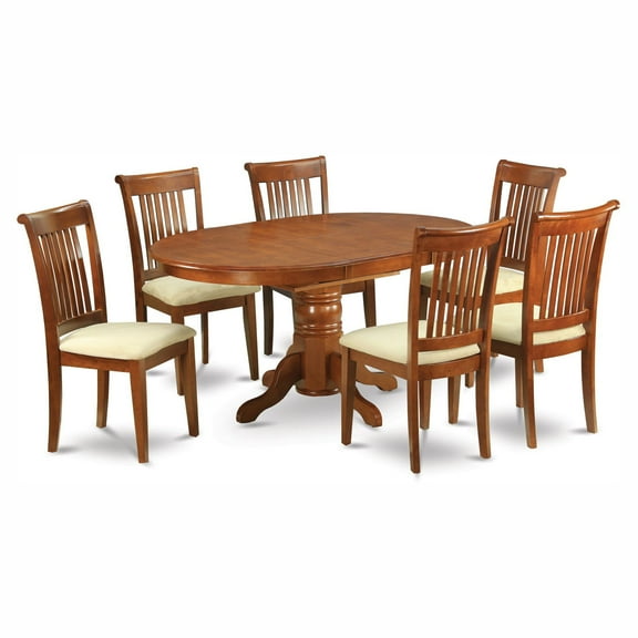East West Furniture Avon 5 Piece Pedestal Oval Dining Table Set with Portland Microfiber Seat Chairs