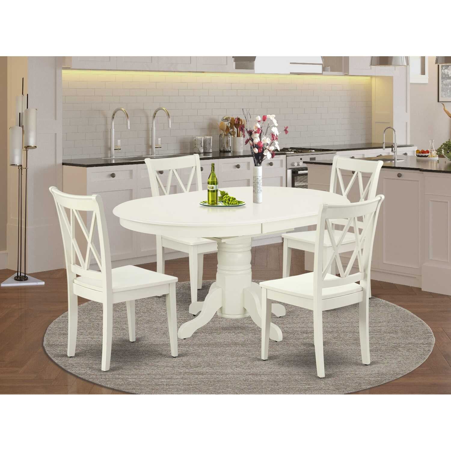 Linen White Oval Dining Table Set with Double X Back Chairs