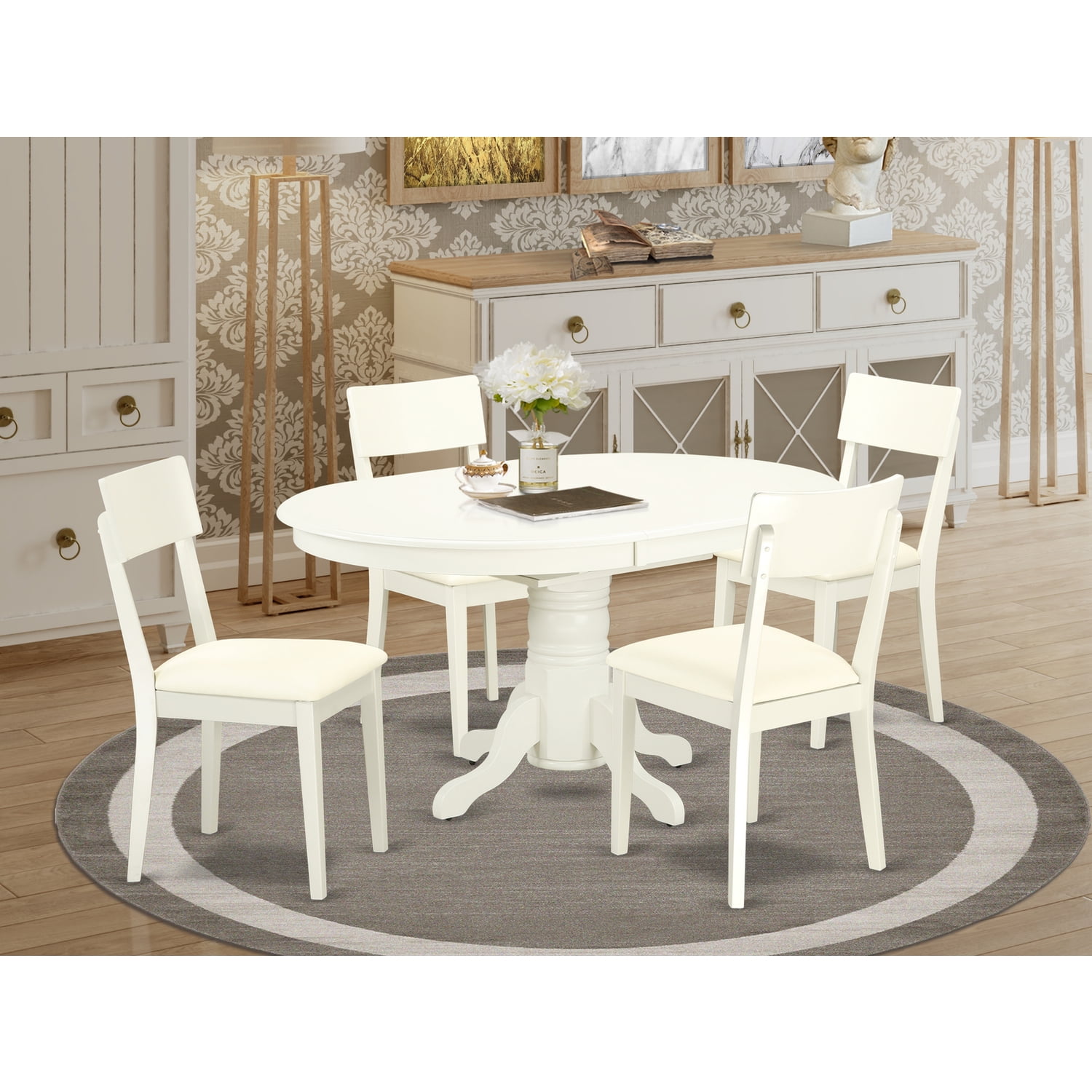 East West Furniture Avon 5piece Dining Set with Faux Leather Seat in