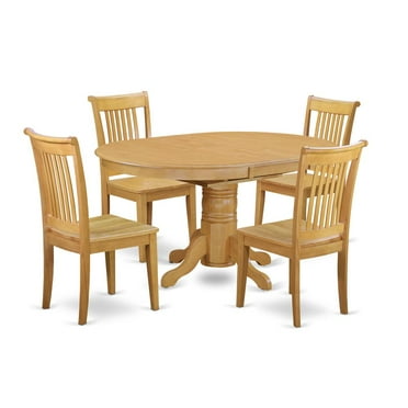 East West Furniture Avon 5-piece Dining Set with Wood Seat in Oak