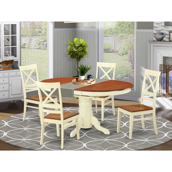East West Furniture Avon 5-piece Dining Table and Chair Set in Buttermilk/Cherry