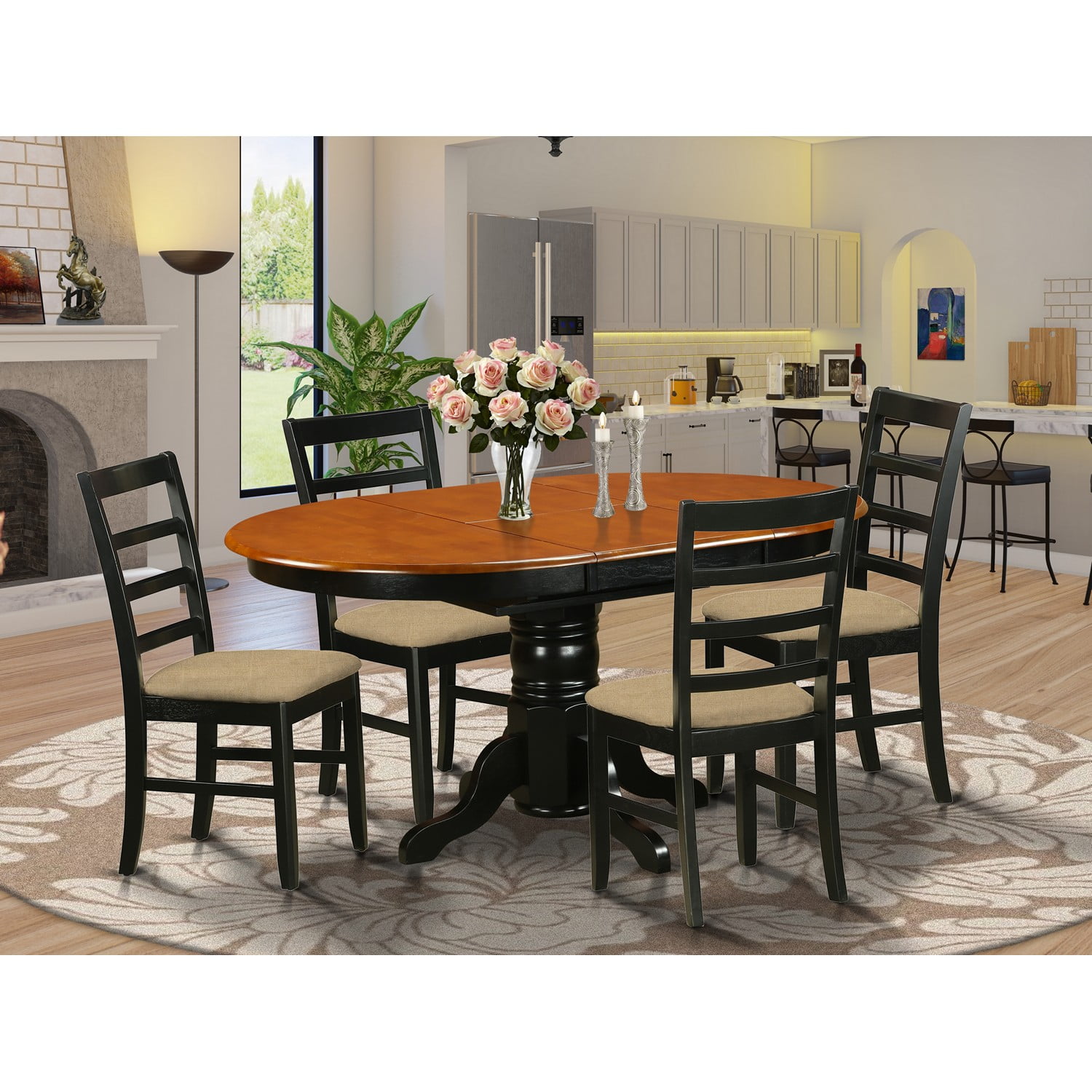 East West Furniture Avon 5piece Wood Dining Room Set in Black and