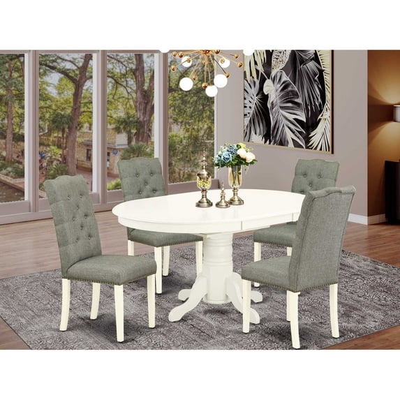 East West Furniture Avon 5-piece Wood Dining Set in Linen White/Smoke