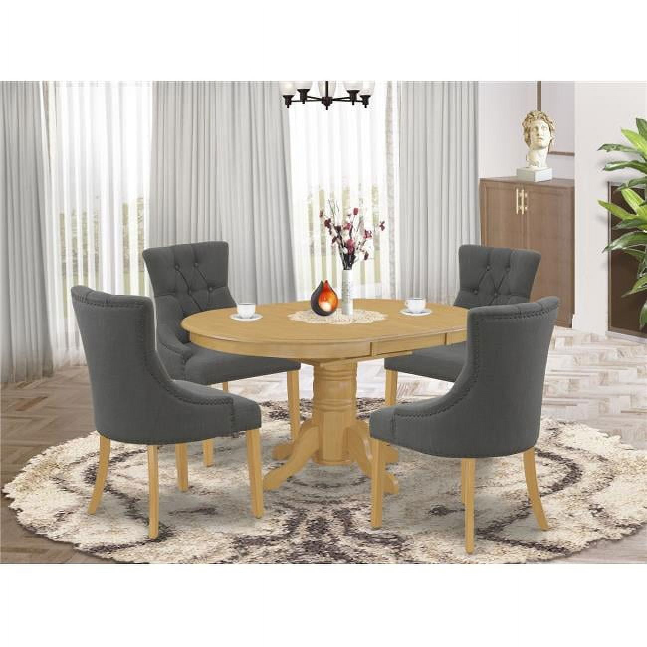 East West Furniture Avon 5piece Wood Dining Set in Oak/Dark Gotham