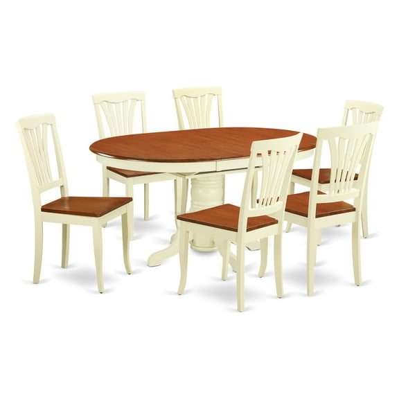 East West Furniture Avon 7 Piece Lath Back Dining Table Set