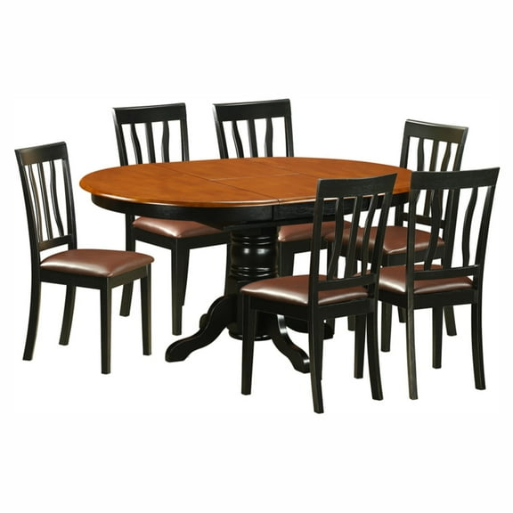 East West Furniture Avon 7 Piece Pedestal Oval Dining Table Set with Antique Microfiber Seat Chairs