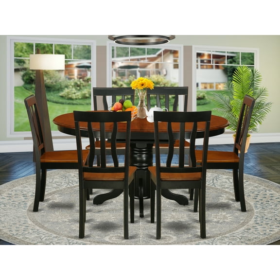 AVAT7-BLK-W 7 Pc Dining room set-Oval Table with Leaf and 6 Dining Chairs