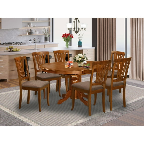 AVON7-SBR-C 7 Pc Avon Dinette Table featuring Leaf and 6 Cushion Kitchen Chairs.