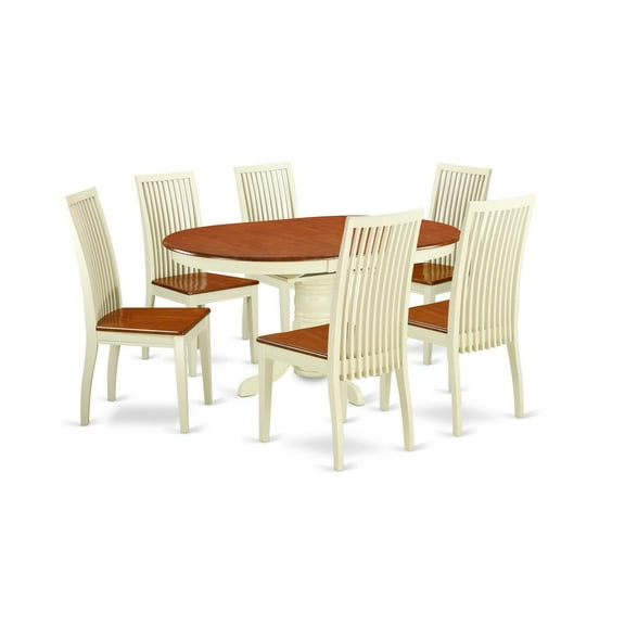 East West Furniture Dining Room Set Buttermilk & Cherry, AVIP7-BMK-W