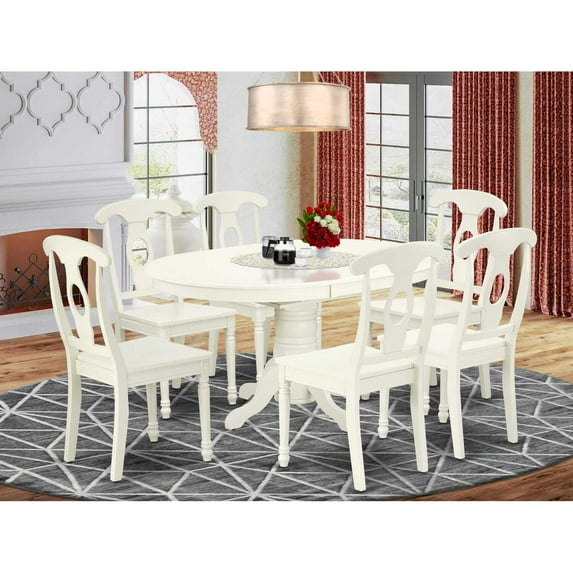 East West Furniture Dining Room Set Linen White, AVKE7-LWH-W