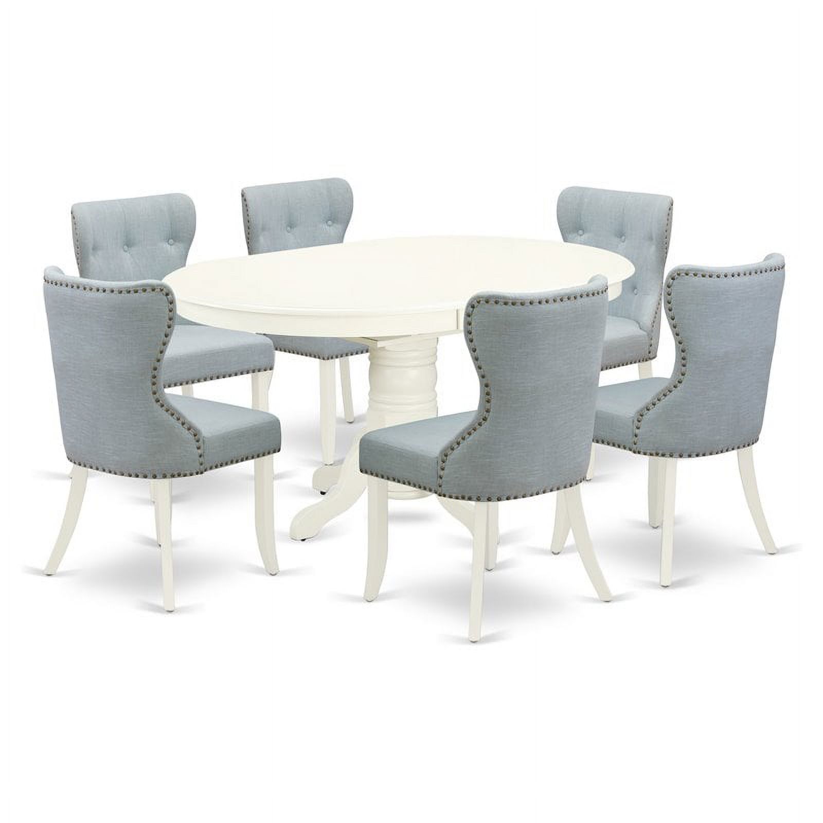 East West Furniture Avon 7piece Wood Dining Set in Linen White/Baby
