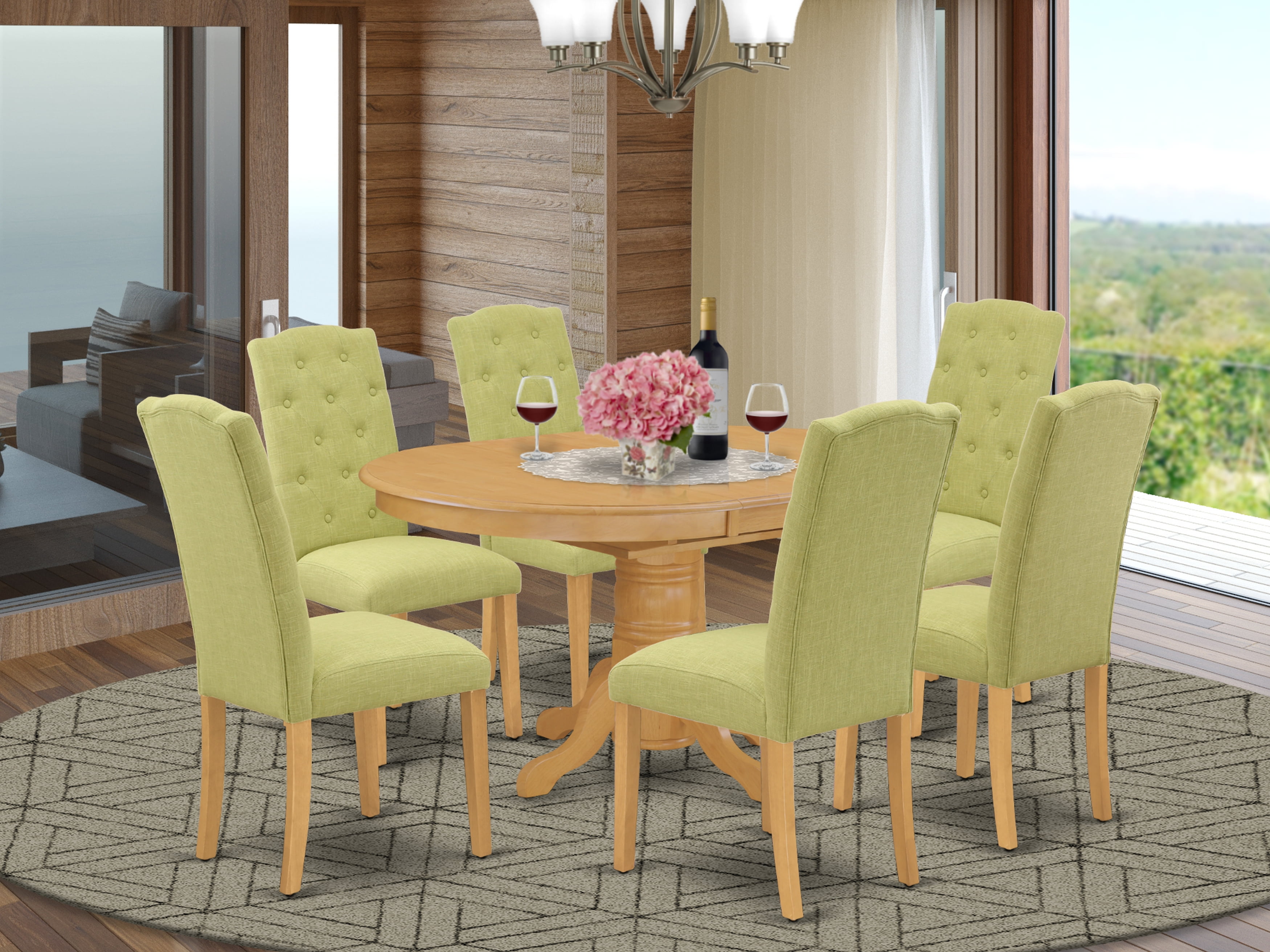 Wooden Dining Room Lime Oak Dining Table East West Furniture NDEN5