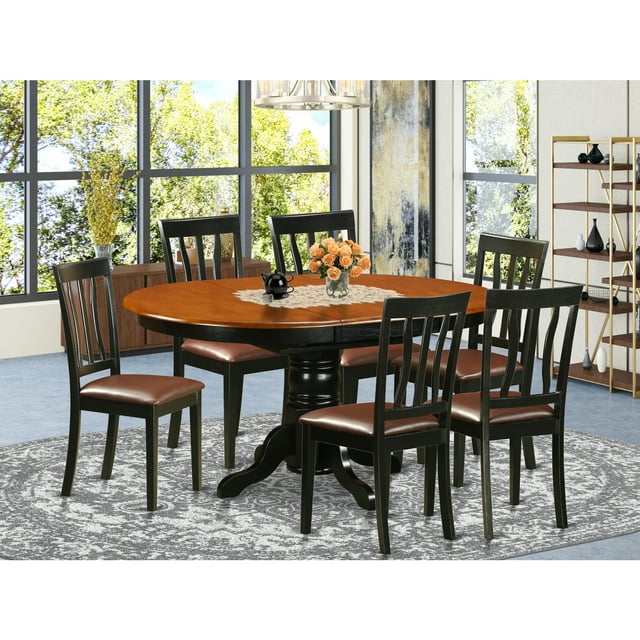 East West Furniture Avon 7Piece Dining Set with Six Chairs, Wood