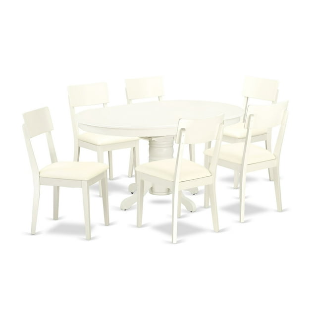 East West Furniture Avon 7-piece Wood Dining Set with Leather Seat in White