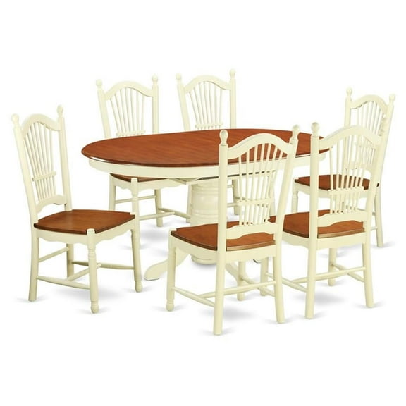 East West Furniture Avon 7-piece Wood Dining Table Set in Buttermilk/Cherry
