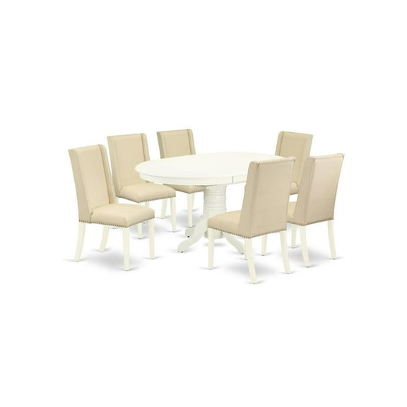 East West Furniture Dining Room Set Linen White, AVFL7-LWH-01