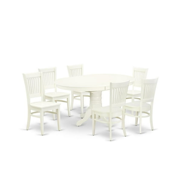 East West Furniture - AVVA7-LWH-W - 7-Piece Kitchen Table Set- 6 Modern Dining Chairs with Wooden Seat and Slatted Chair Back - Butterfly Leaf Kitchen Dining Table - Linen White Finish