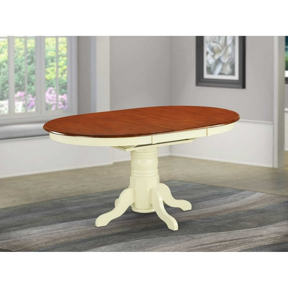 East West Furniture AVT-WHI-TP Avon Oval Table with 18 in. Butterfly Leaf - Buttermilk & Cherry Finish